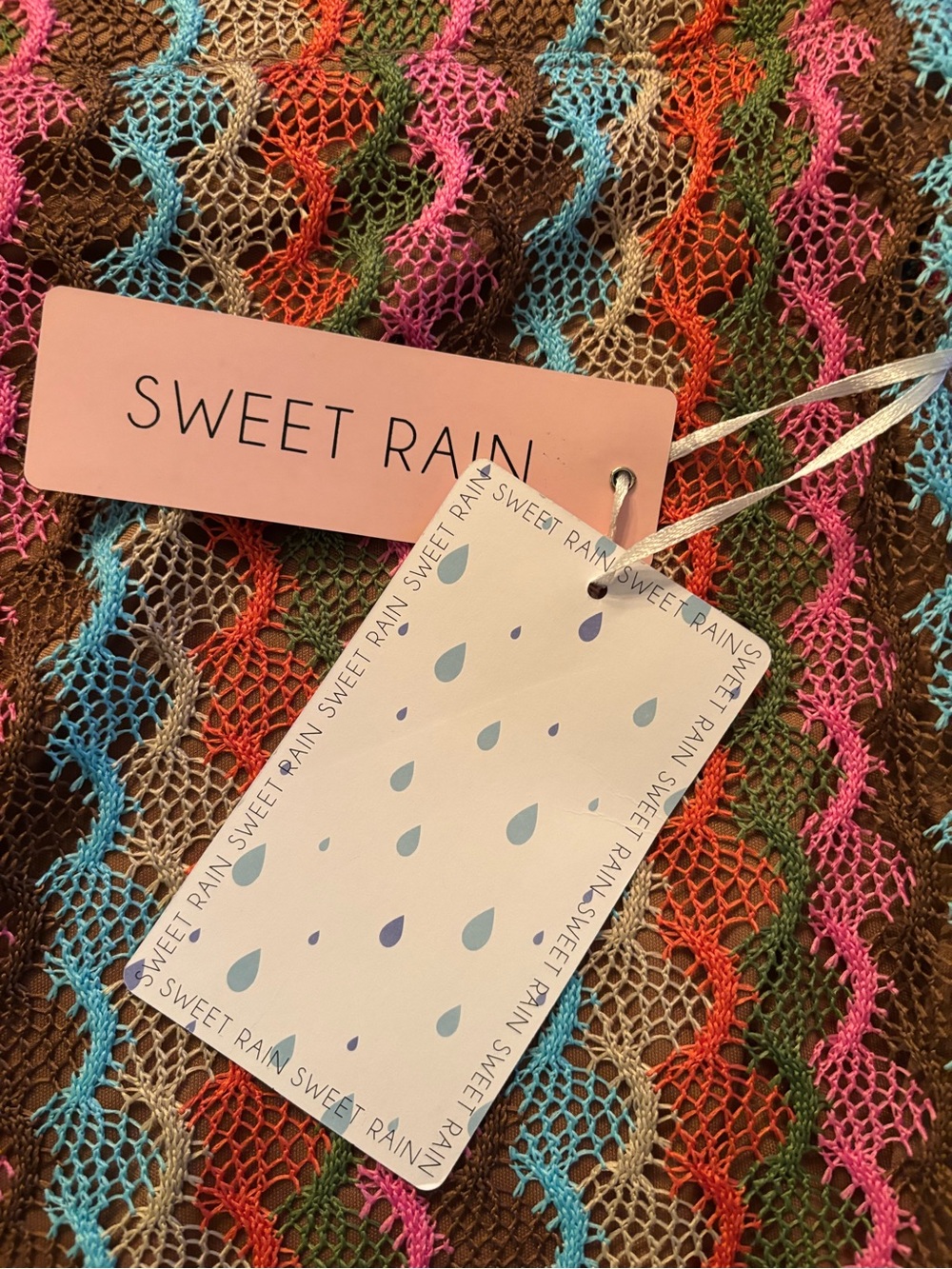Sweet Rain Crocheted Lined Chevron Maxi Skirt -Pink, Turquoise, Brown, Cream - Picture 5 of 5